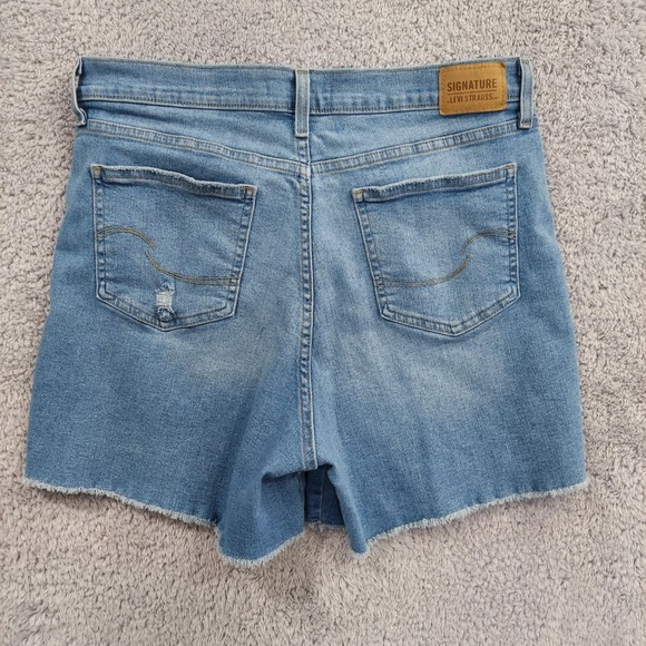 Signature Levi Strauss Heritage High Rise Shorts Frayed Hem Size 16 Light Wash - Picture 10 of 13